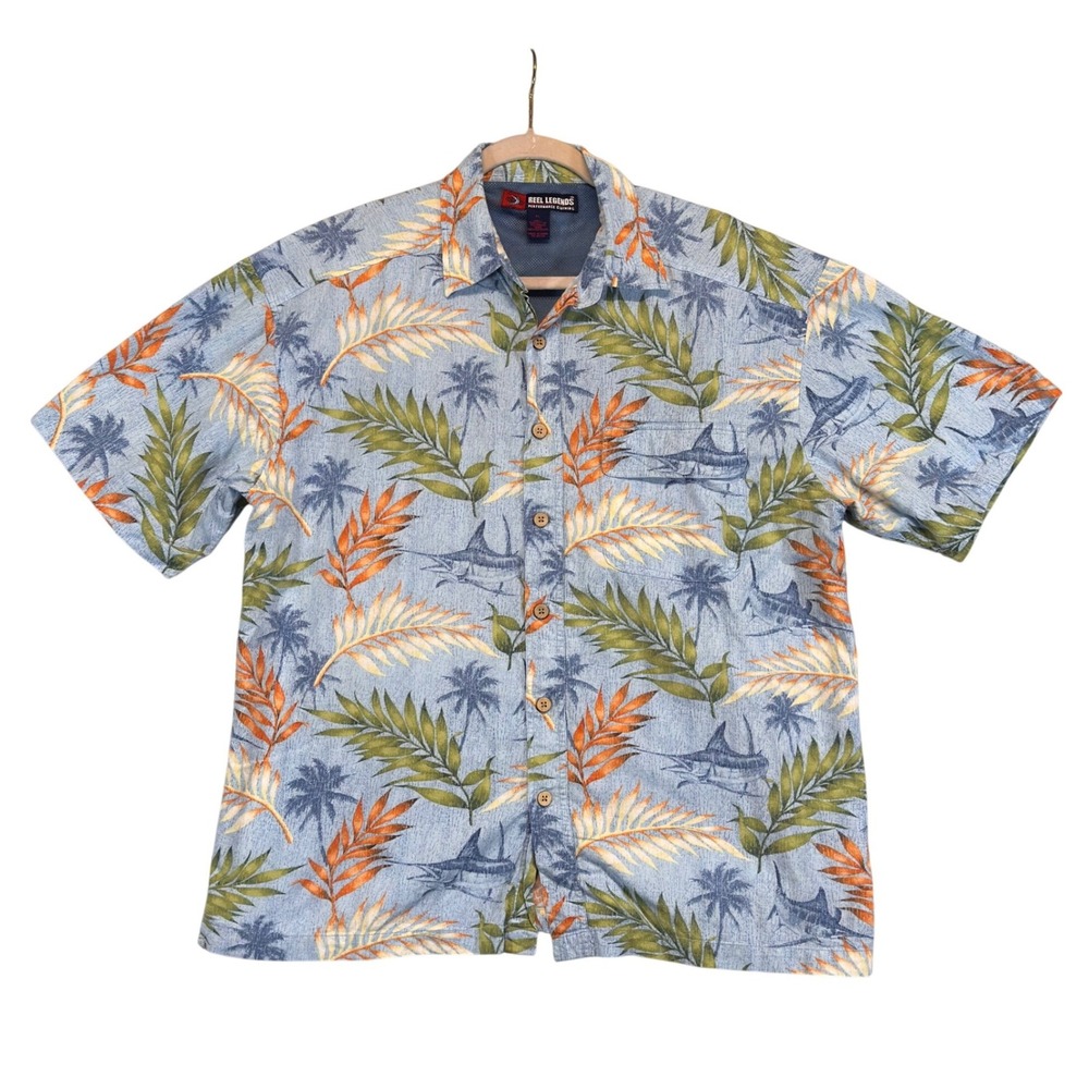 Reel Legends Mens XL Fishing Shirt Tropical‎ Marlin Blue Button Down Ventilated